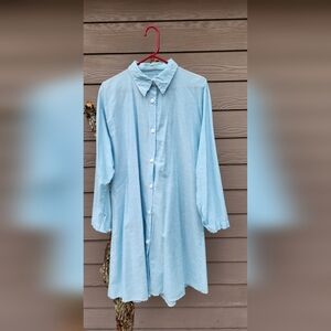 Light Blue Striped Button-Up Dress